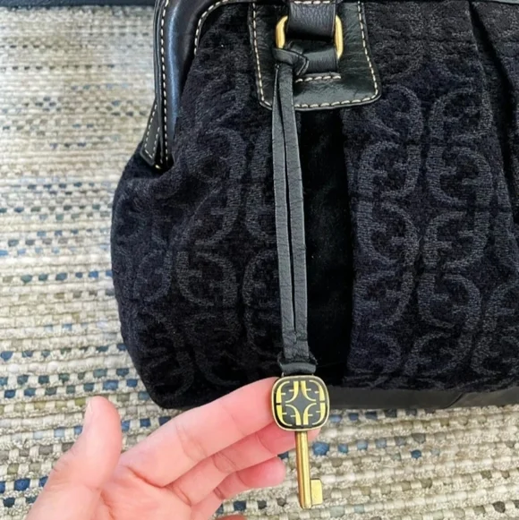 Fossil Black Velour Satchel Tote Limited Edition Bag